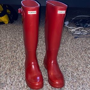 Womens Original Tall Gloss Rain Boots Military Red